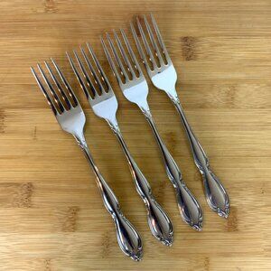 Oneida Strathmore Dinner Forks Set of 4 Deluxe Stainless Steel Flatware Vtg 90s